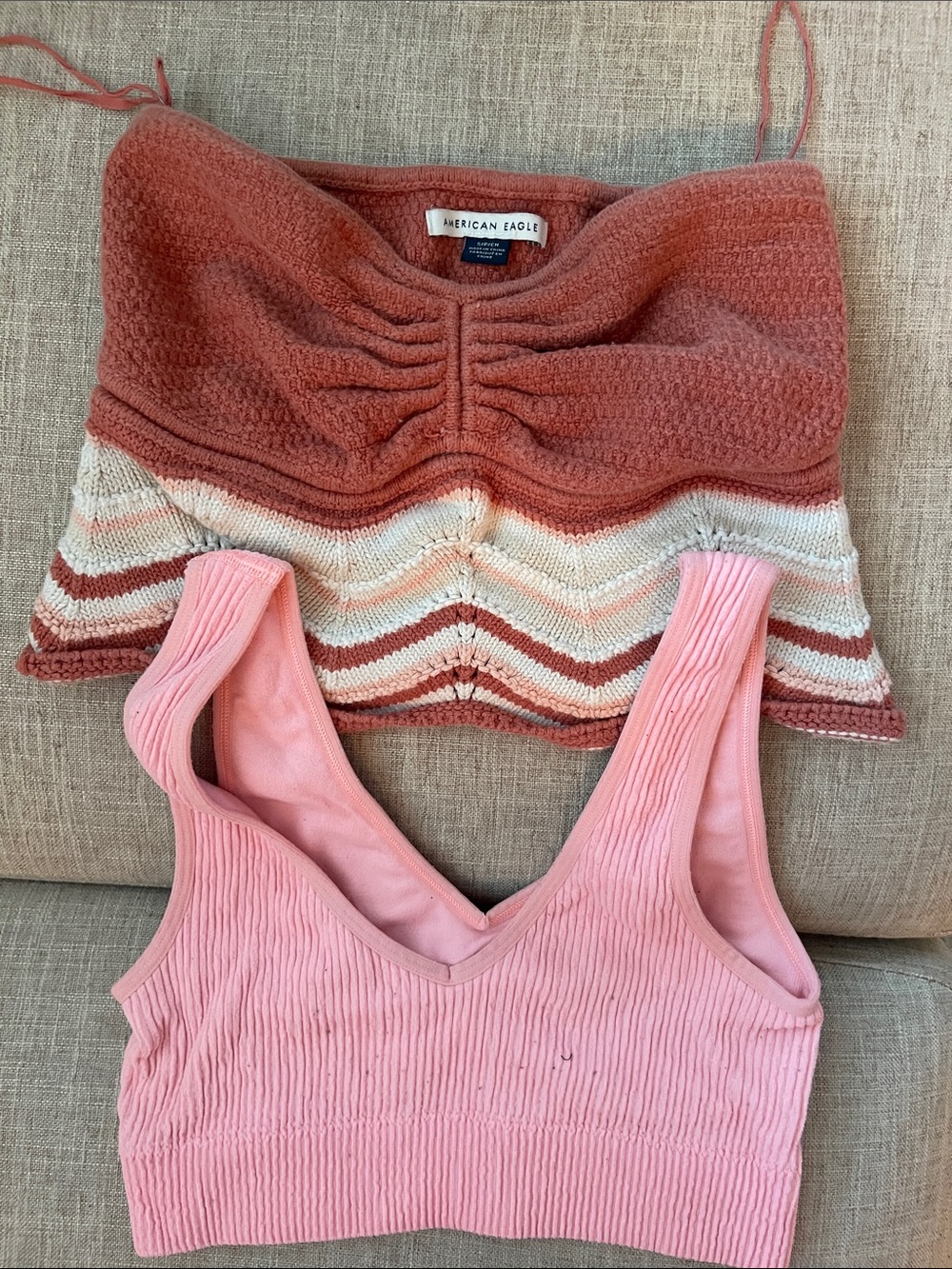 American Eagle Outfitters Rust Knit Cropped Tank & Pink Ribbed Crop Tank Set